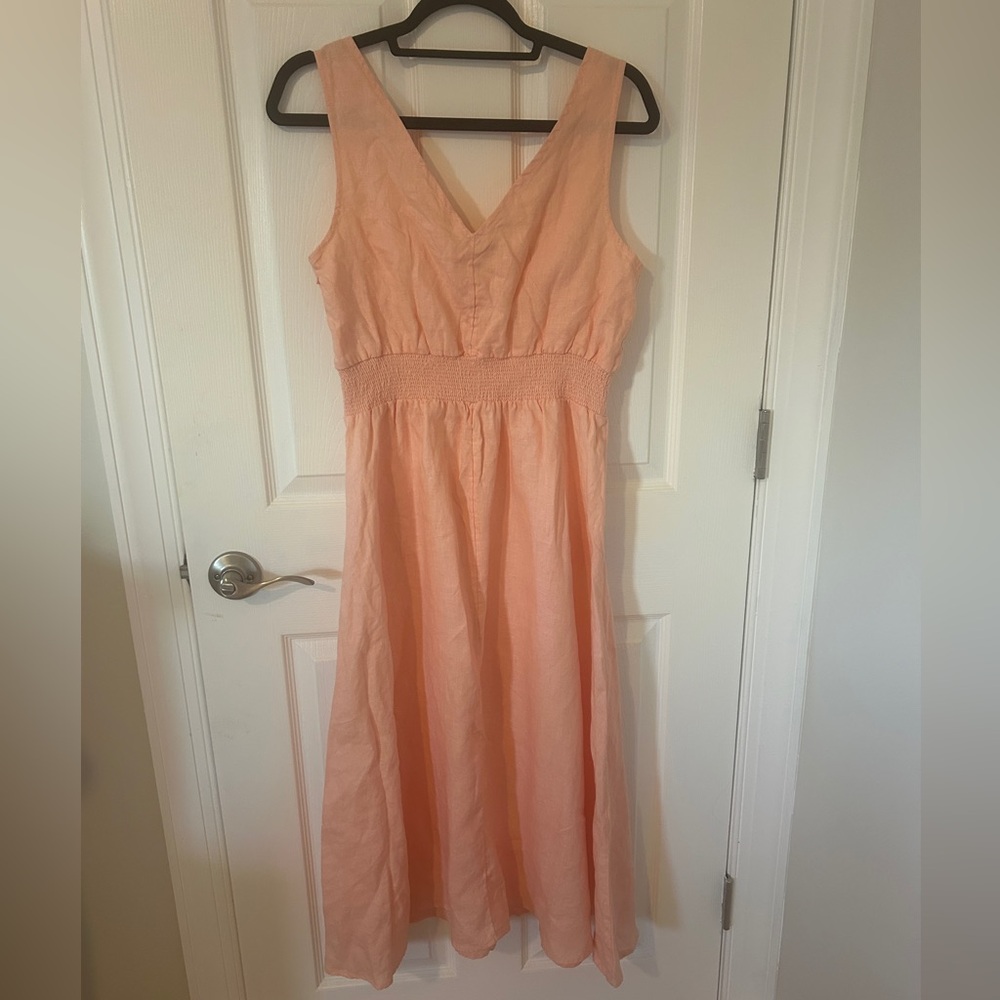 Sleeveless V-Neck Peach Linen Summer Dress